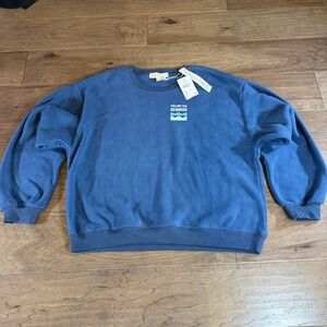 Saltwater Luxe Blue Fleece Sweatshirt "Follow The Sunshine" Graphic Crew Neck XL